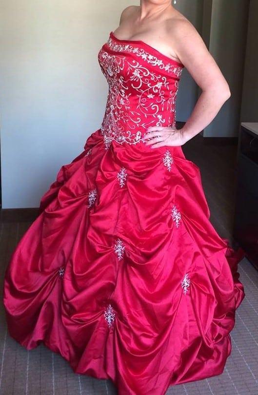 Strapless red ball gowns from Darius Cordell