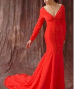 Red Long Sleeve evening dresses