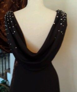 black falling worked neck pageant gowns