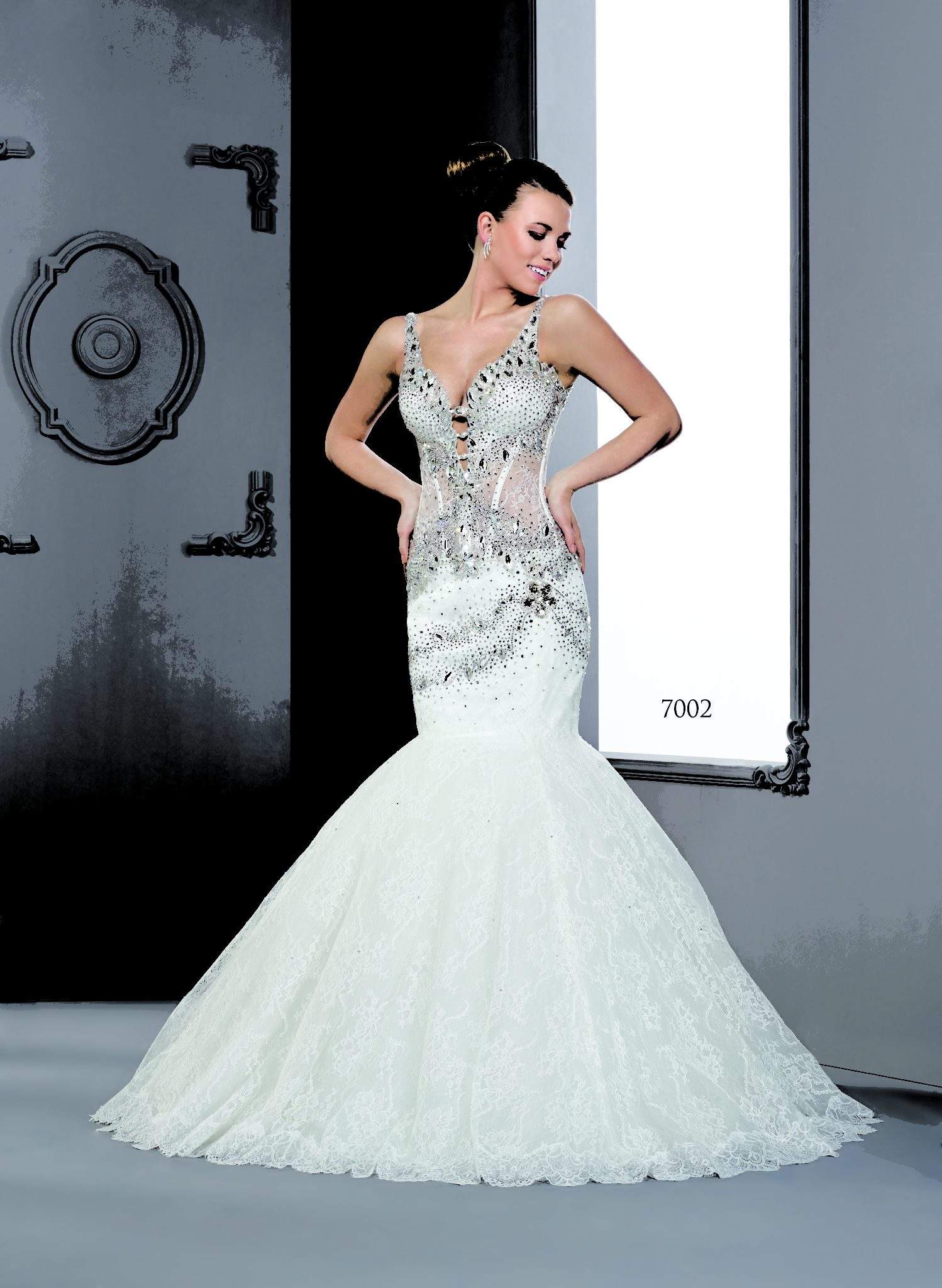 Style T7002 Heavily Beaded Wedding Dresses with Swarovski Crystals by  Darius Bridal