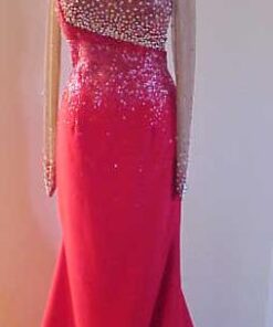 red long sleeve pageant gowns