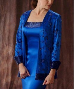 Style C494 Blue Mother of the Groom Evening Dresses with Long Sleeve Jacket