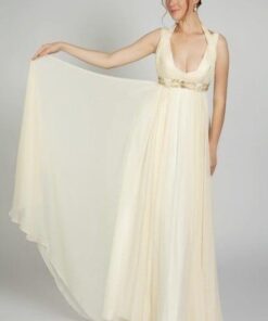 Style 20240117 Cream colored chiffon evening dress with empire waist