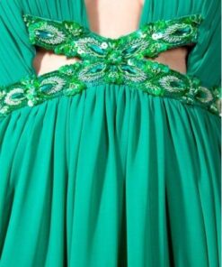 green colour beading evening dress