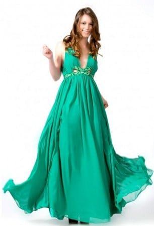 emerald green chiffon prom dress One-Shoulder Chiffon Long Prom Dress with Side Sash Emerald / Large