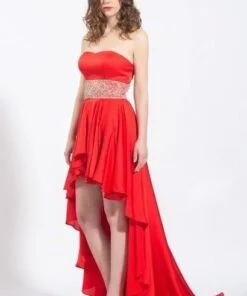 red high low evening dresses
