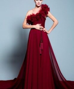 ITEM No.20250247 Burgundy One Shoulder Special Occasion Formal Dresses