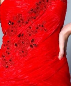 beading red tube evening gown