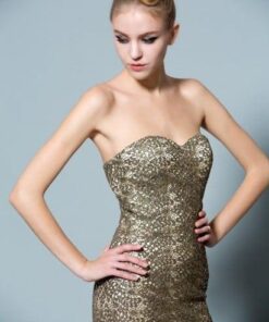 sequence worked golden wedding gown