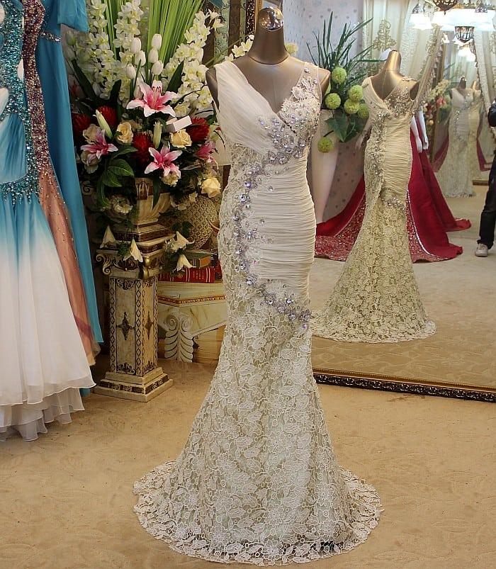 beaded lace dress styles Ladivine CDS503W Prom Dress - Off White