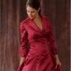 Style B109 - Burgundy Red 3/4 length Sleeve Satin Ball Gowns
