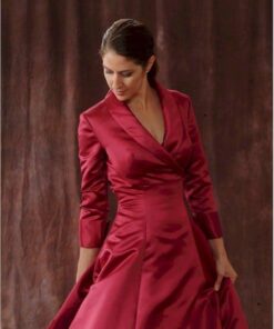 Style B109 - Burgundy Red 3/4 length Sleeve Satin Ball Gowns