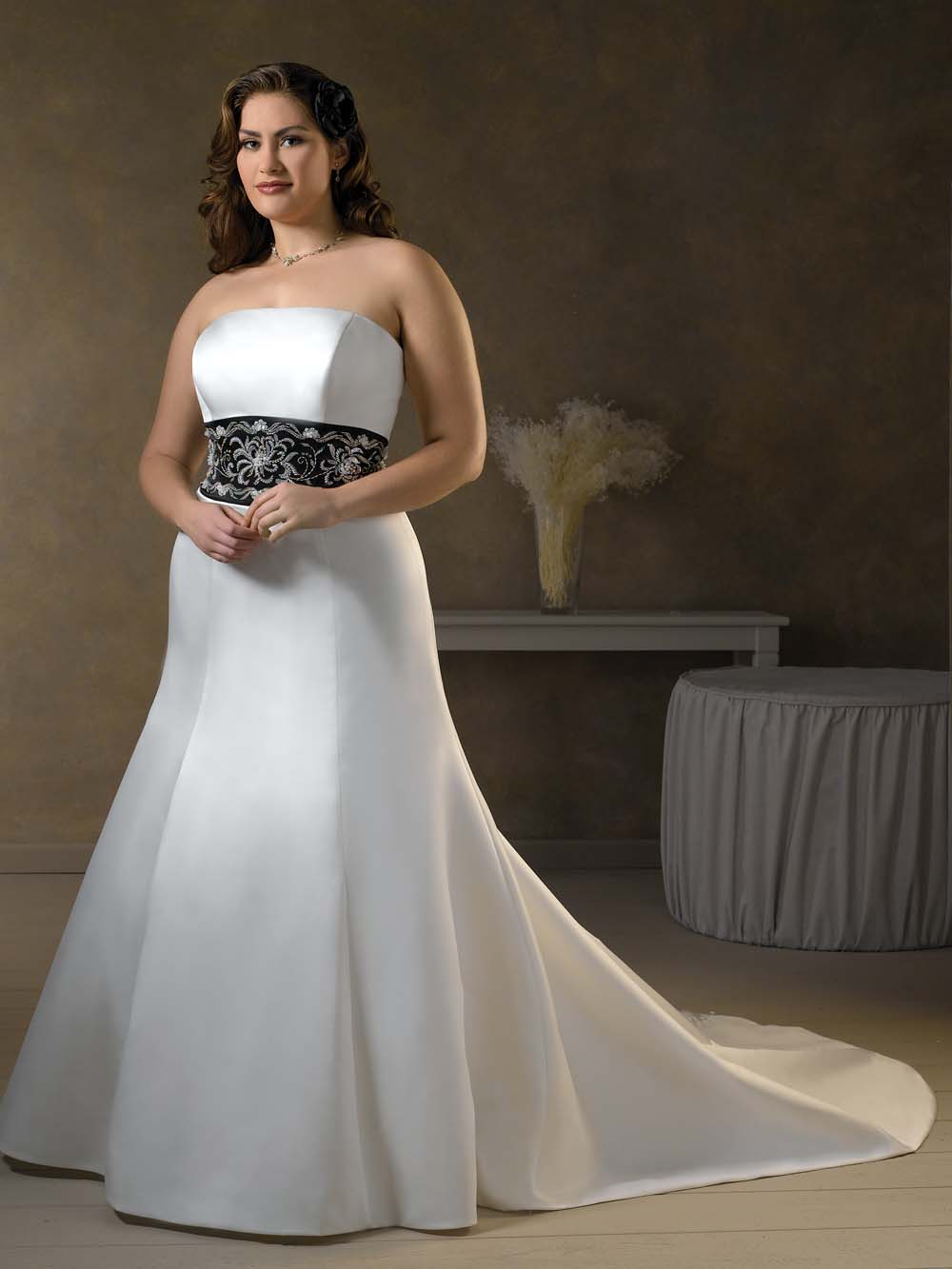 strapless black white plus size wedding dresses - Darius Fashion