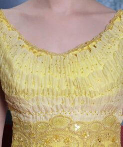broad neck yellow wedding dress