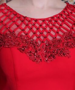 Front of red embroidered evening dressess