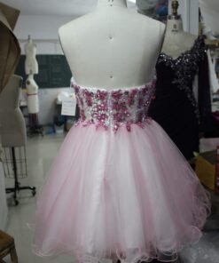 short baby pink evening gown