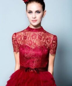 red lace cocktail dress with belt