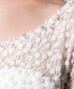 embroidered broad neck wedding dress