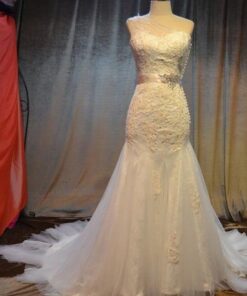 one shoulder lace wedding gowns with belt