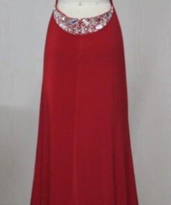 red scoop neck evening dresses