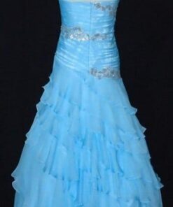 blue ruffle worked evening dress