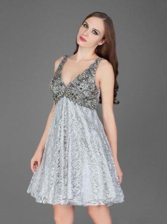 silver lace cocktail dress Adora Design 1004 Sleeveless Lace Applique A Line Homecoming Dress