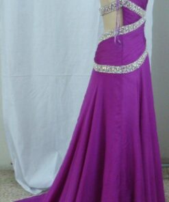 silver straps magenta bride dress