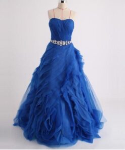 Blue Ball Gown with beaded belt