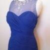 Blue Illusion Neckline Ruched Evening Dress
