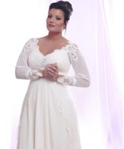 Darius Cordell Long Sleeve Plus Size Wedding Dresses with Lace and Pearls