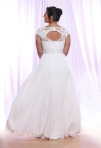back of Silk Tulle Plus Size Wedding Dress with Cap Sleeves