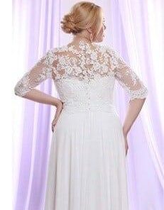 Back of beaded lace Plus Size Bridal Gown with Long Sleeves at Darius Cordell