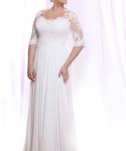Plus Size Bridal Gown with Long Beaded Lace Sleeves on Illusion Fabric at Darius Cordell