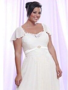 EmpireWaistPlusSizeBridalGownwithbeadedlaceandChiffonFlutterSleeves DariusCordell