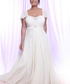 Plus Size Bridal Gown with Short Flutter Sleeves and Empire Waist