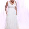 Belted Empire Waist Plus Size Wedding Dress with Soutage Lace and Pearls