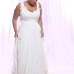 Belted Empire Waist Plus Size Wedding Dress with Soutage Lace and Pearls