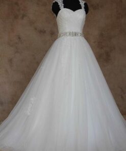 Plus Size Wedding Gowns with crystal beaded belt and straps