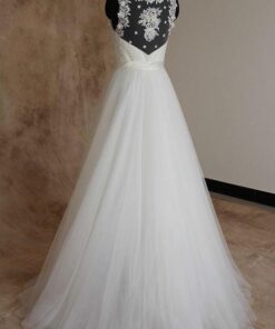 wedding dress with sheer embroidered back