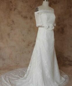 off shoulder Short Sleeve Wedding Gown