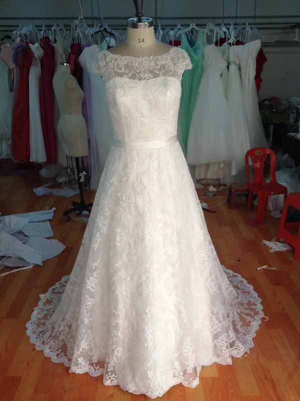 Style #ebb15152-229 Solid Lace Wedding Gown for Plus Size Brides Solid Lace Wedding Gown for Plus Size Brides