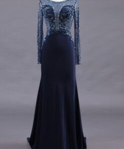 Long Sleeve Beaded Evening Dresses
