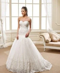 strapless fit and flare ball gown wedding dress