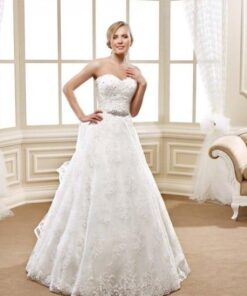 Strapless lace wedding gown