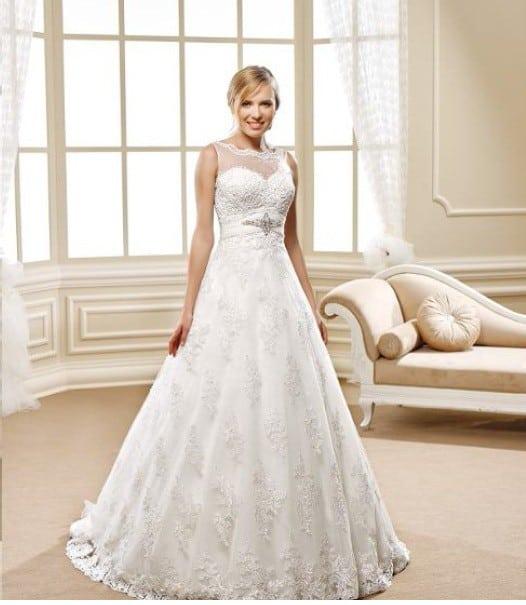 Style 5461 - illusion neckline a-line lace wedding gown for plus size ...