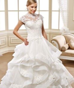 Illusion neckline lace wedding gown