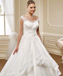 Cap Sleeve wedding dress with ruched bodice for plus size bride