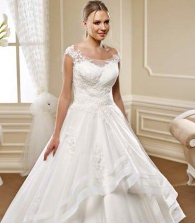 Style 5471 Cap Sleeve wedding dress with ruched bodice for plus size ...