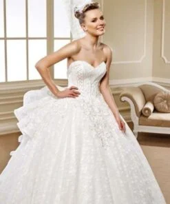 ornate wedding gown with strapless bust line