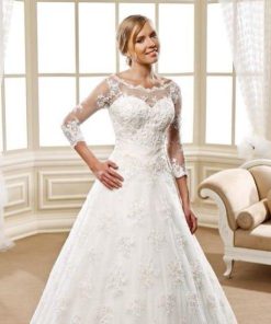 Three quarter length sleeve aline wedding gown